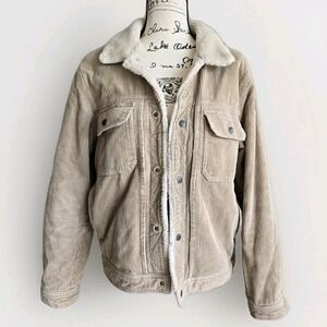 PULL & BEAR Women's‎ Corduroy Sherpa Jacket Size M Beige Casual Travel Coat